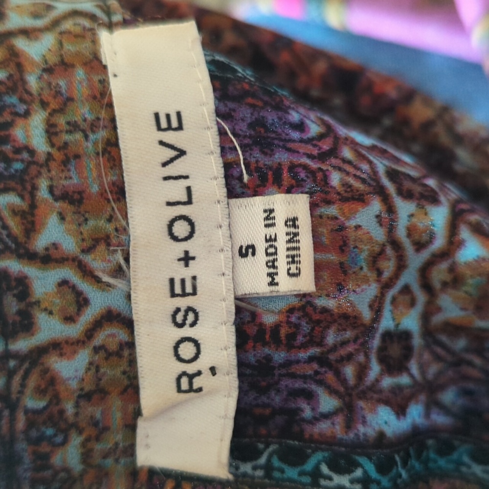 Rose + Olive Patchwork Print Multicolor Teal/Purp… - image 8